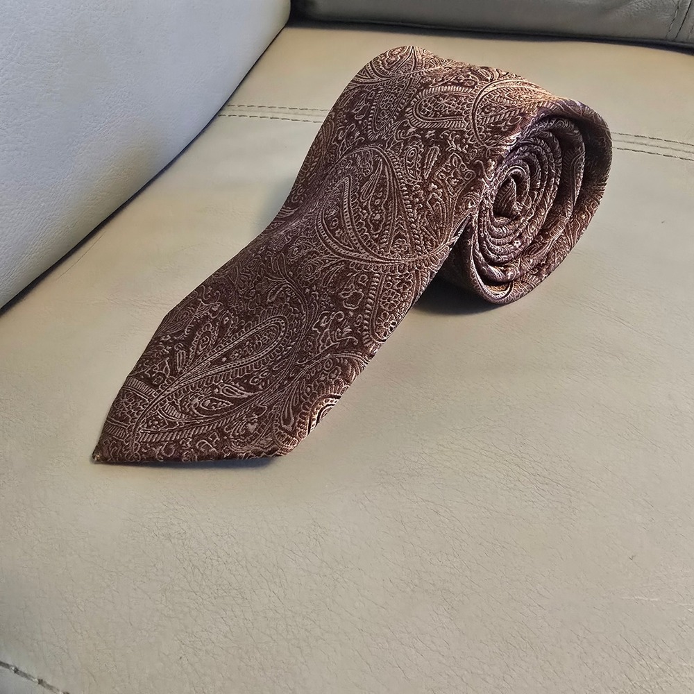 Countess Mara Mens Brown Paisley Silk Blend Necktie Classic Formal Business Tie